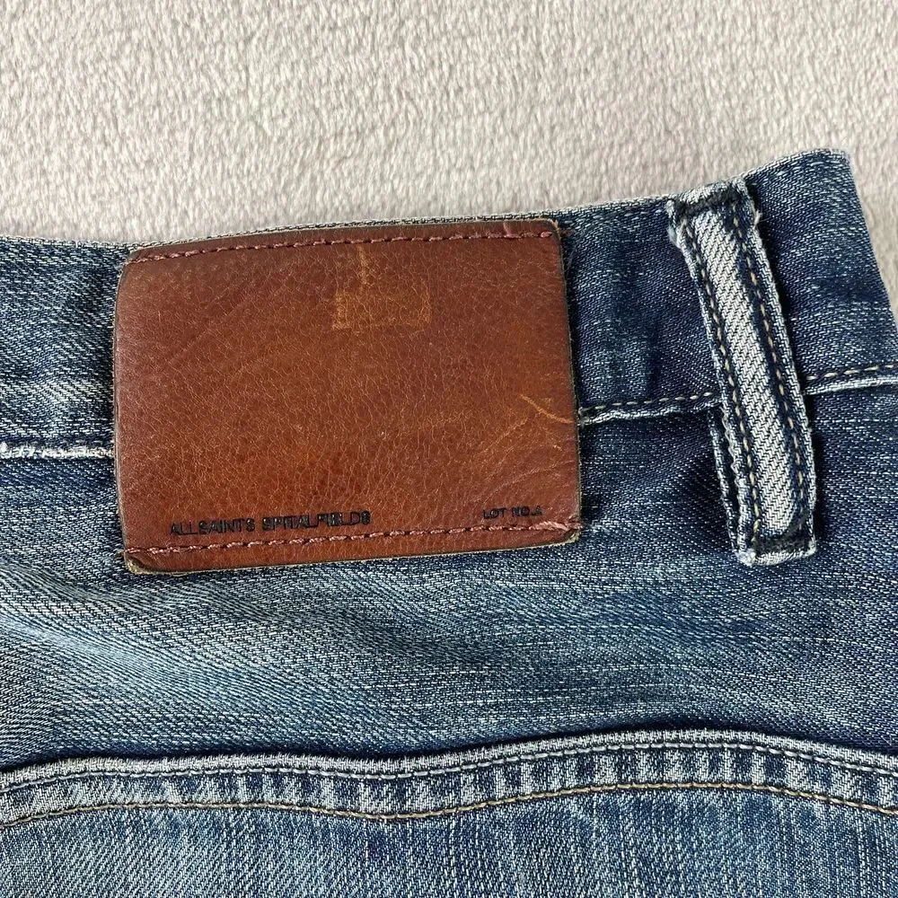 AllSaints Jean Falcon Shorts Men 30 Blue Washed Denim Designer Button Fly‎